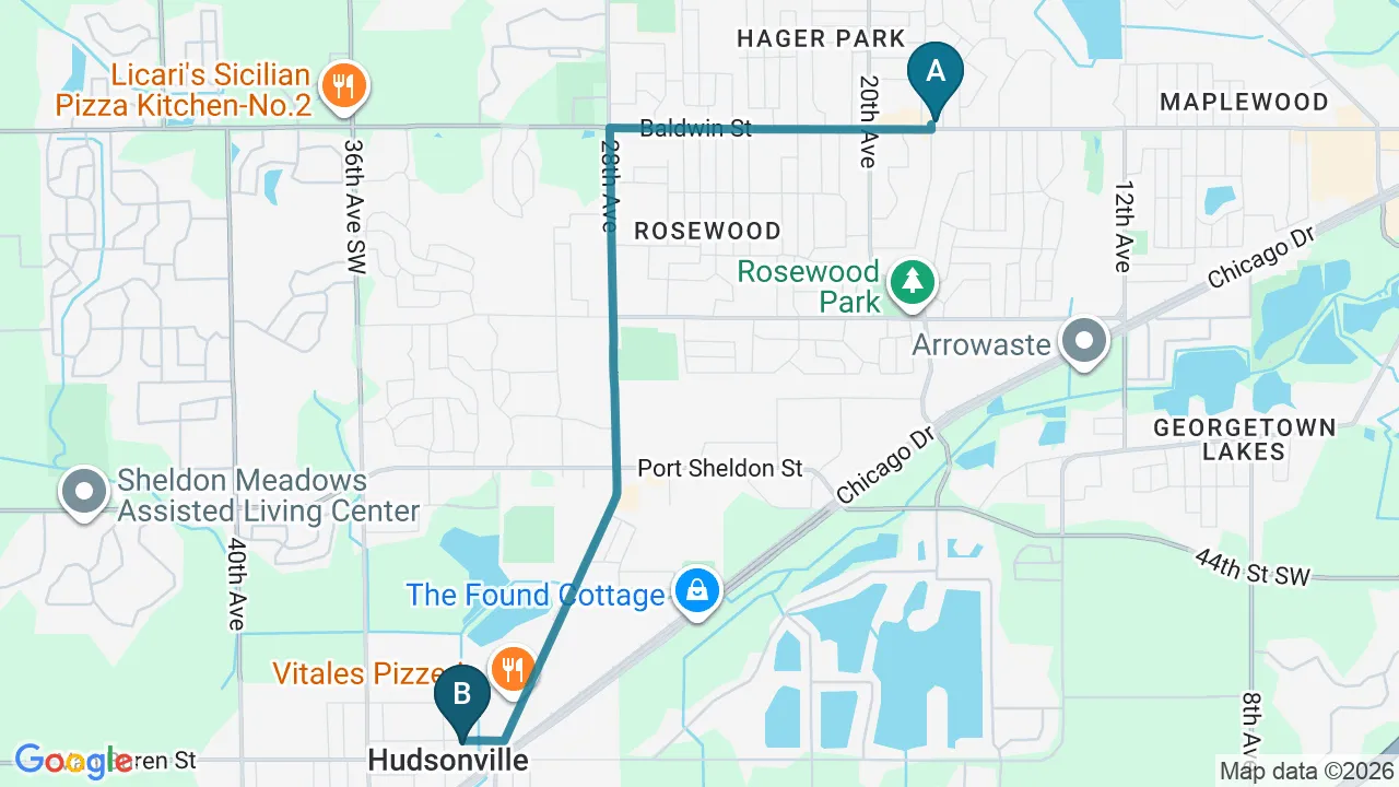Driving directions map from Jenison, MI to True North Chiropractic Center in Thief River Falls