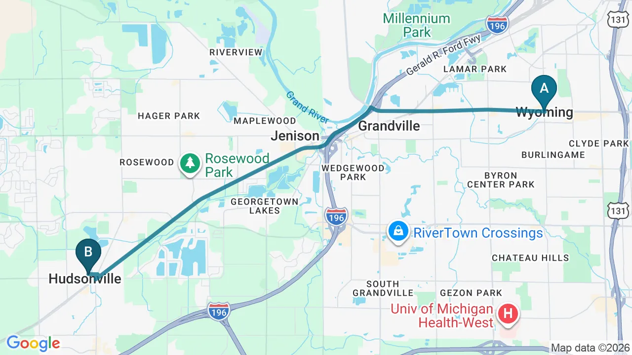 Driving directions map from Wyoming, MI to True North Chiropractic Center in Thief River Falls