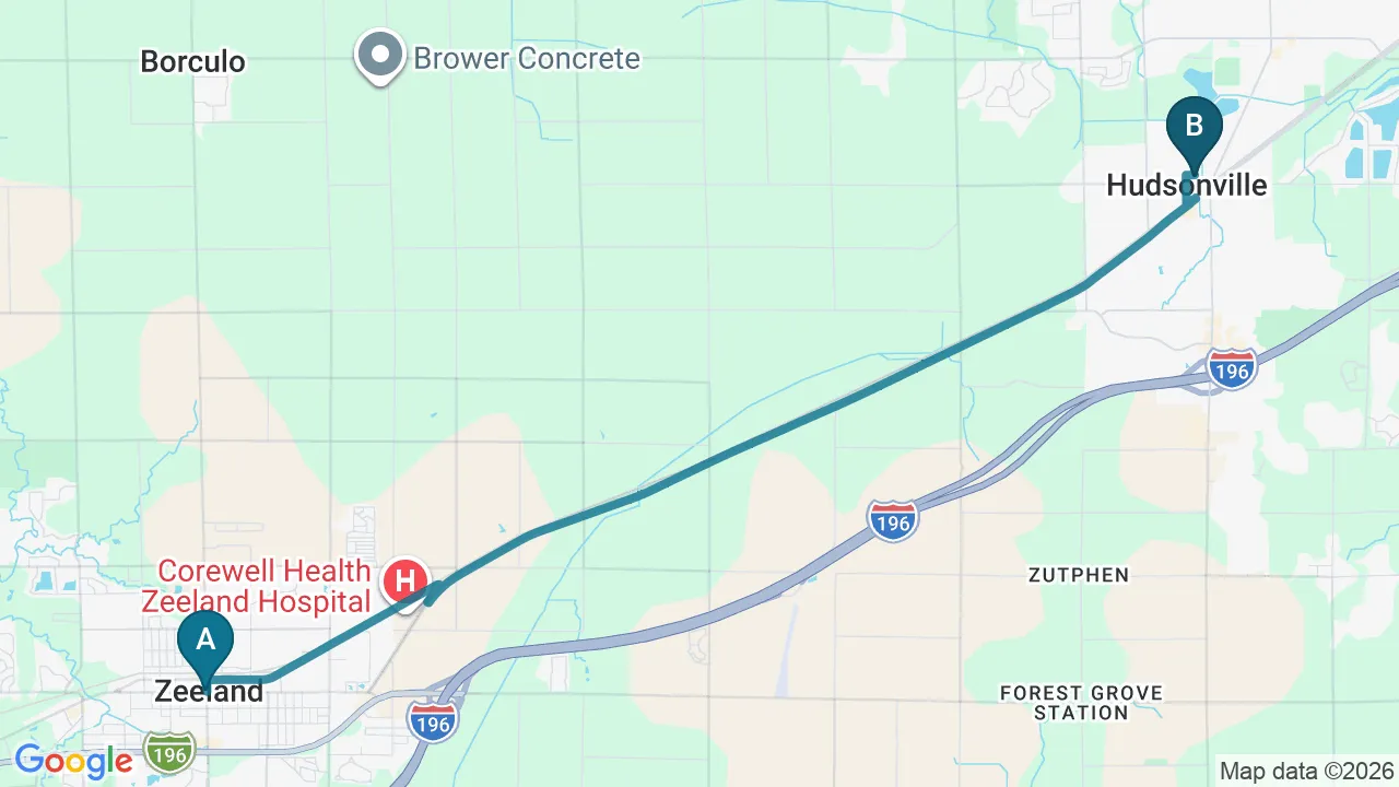 Driving directions map from Zeeland, MI to True North Chiropractic Center in Thief River Falls